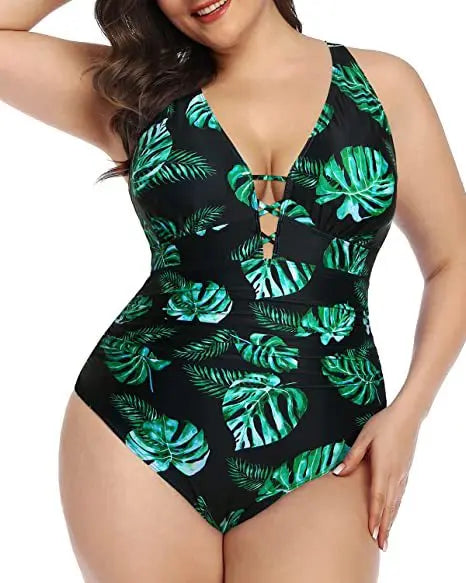 Levoire | Maillot De Bain Floral Décolleté En V Séduisant Noir Vert