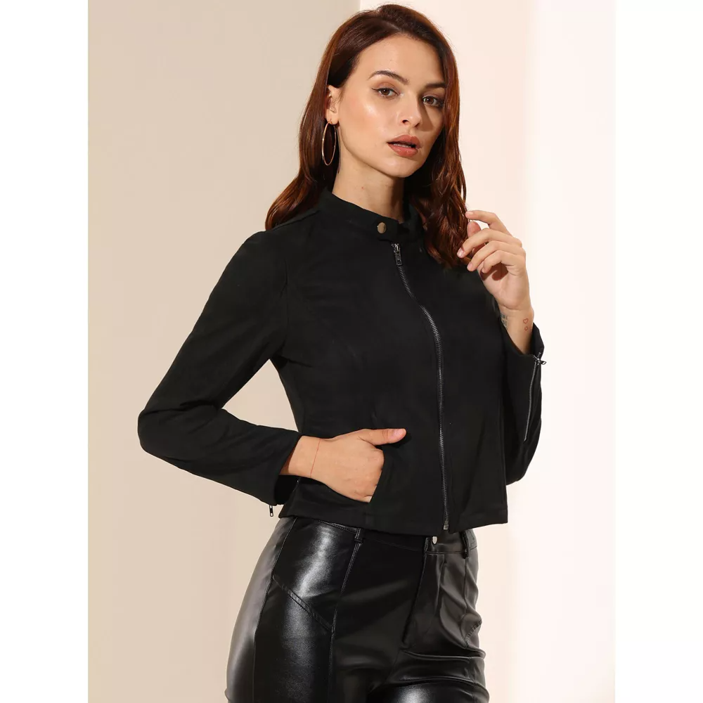 Levoire | Veste De Motard Courte Élégante Avec Aspect Daim Pour Femmes