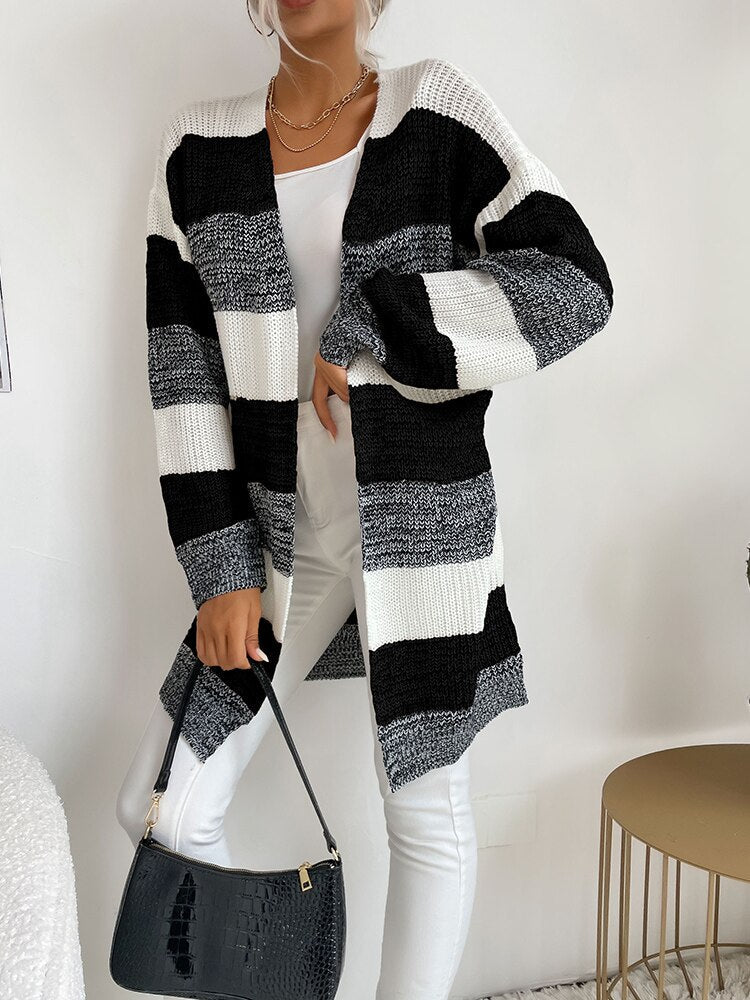 Levoire | Gilet Tricoté Femme | Manches Longues Noir Blanc