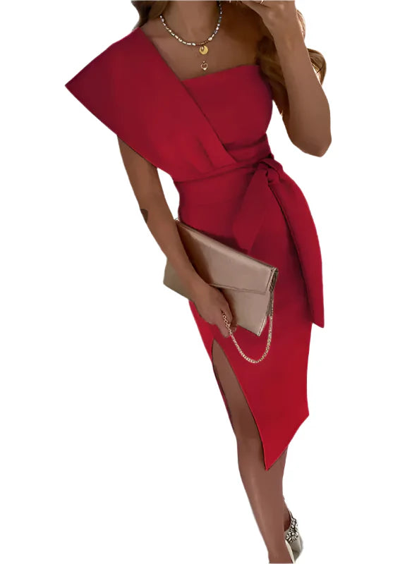 Levoire | Robe De Fête À Revers Avec Une Épaule Et Une Jupe Courte Rot