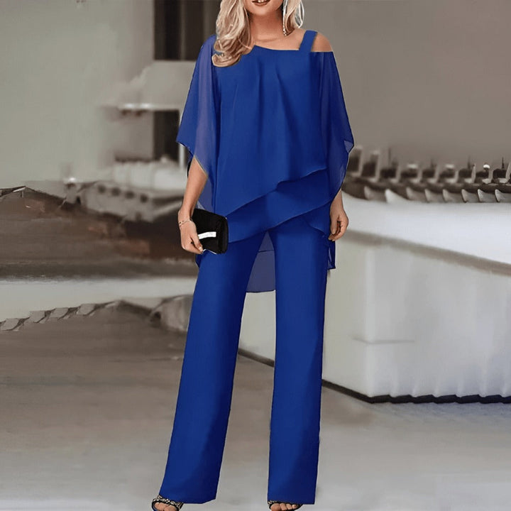 Levoire | Haut À Épaules Dénudées Superposées & Ensemble Pantalon Pour Femmes Bleu