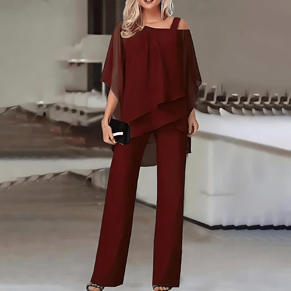 Levoire | Haut À Épaules Dénudées Superposées & Ensemble Pantalon Pour Femmes Rot