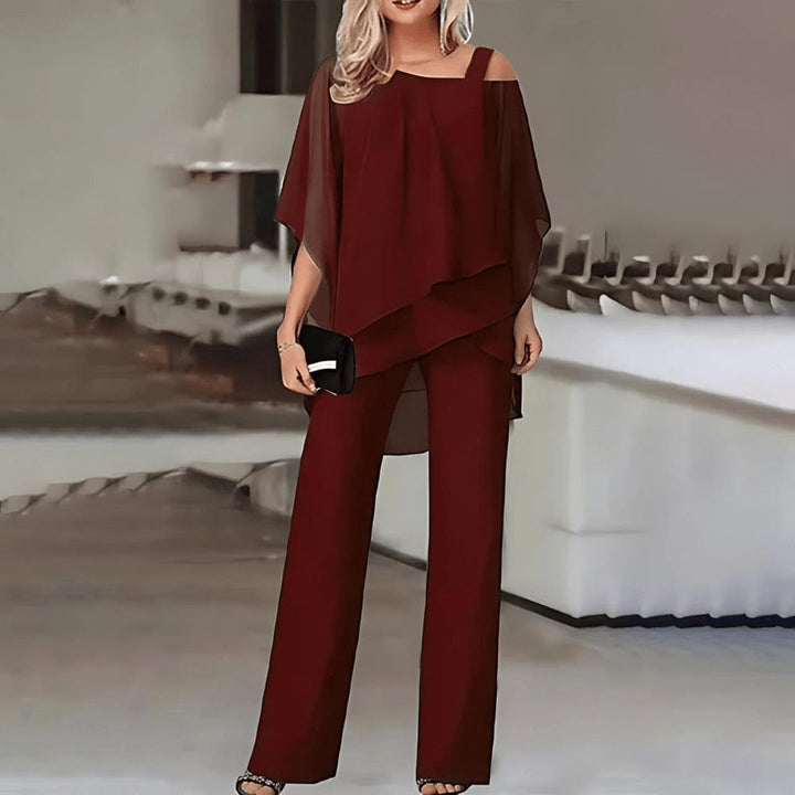 Levoire | Haut À Épaules Dénudées Superposées & Ensemble Pantalon Pour Femmes Rot
