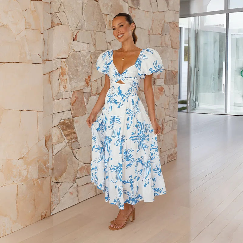 Levoire | Robe longue fleurs décolleté