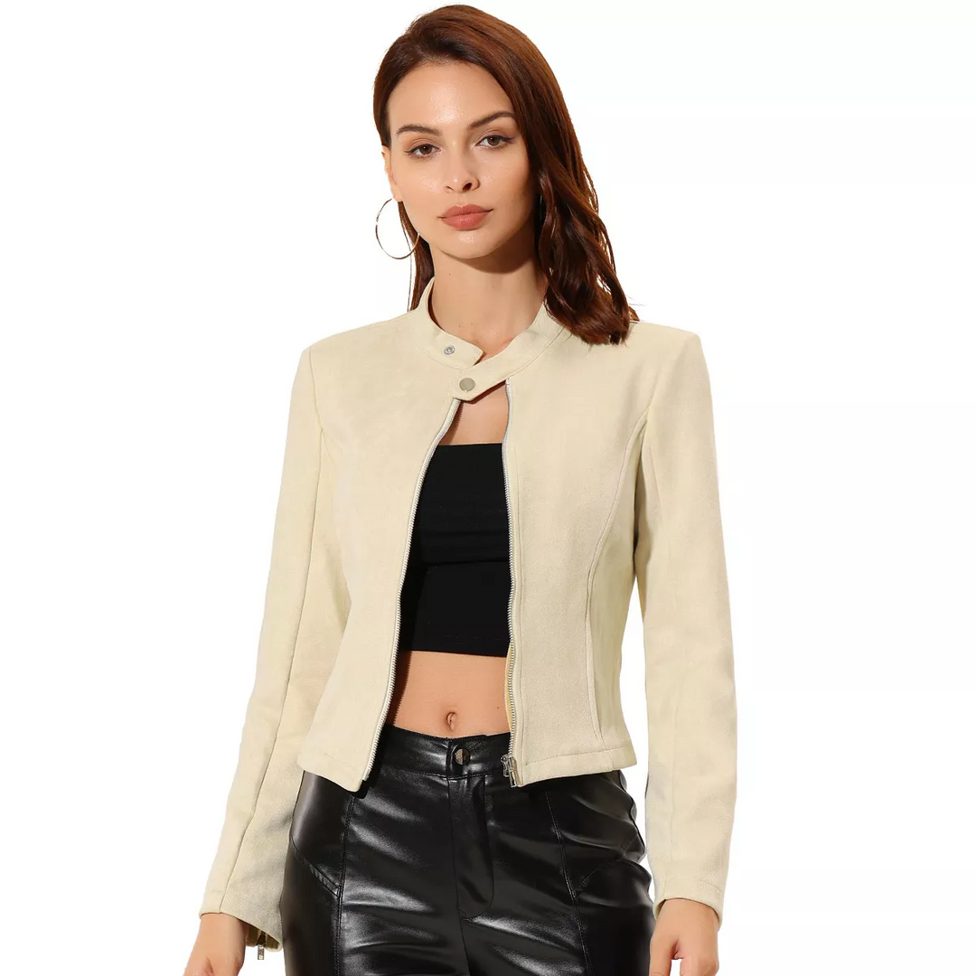 Levoire | Veste De Motard Courte Élégante Avec Aspect Daim Pour Femmes