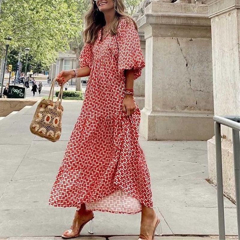 Levoire | Robe Manches Bouffantes Vacances Rouge
