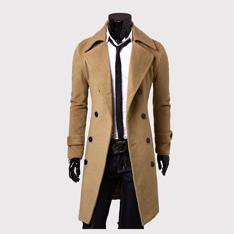 Levoire | Manteau En Laine À Double Bouton Enger Avec Revers Élégants Khaki