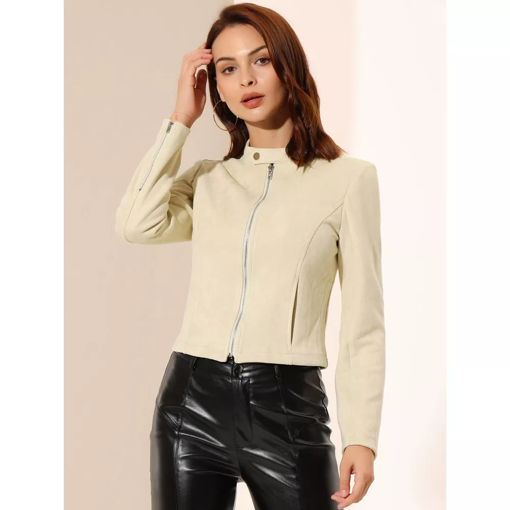 Levoire | Veste De Motard Courte Élégante Avec Aspect Daim Pour Femmes