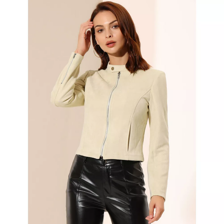 Levoire | Veste De Motard Courte Élégante Avec Aspect Daim Pour Femmes