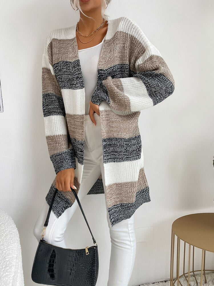 Levoire | Gilet Tricoté Femme | Manches Longues Gris Blanc