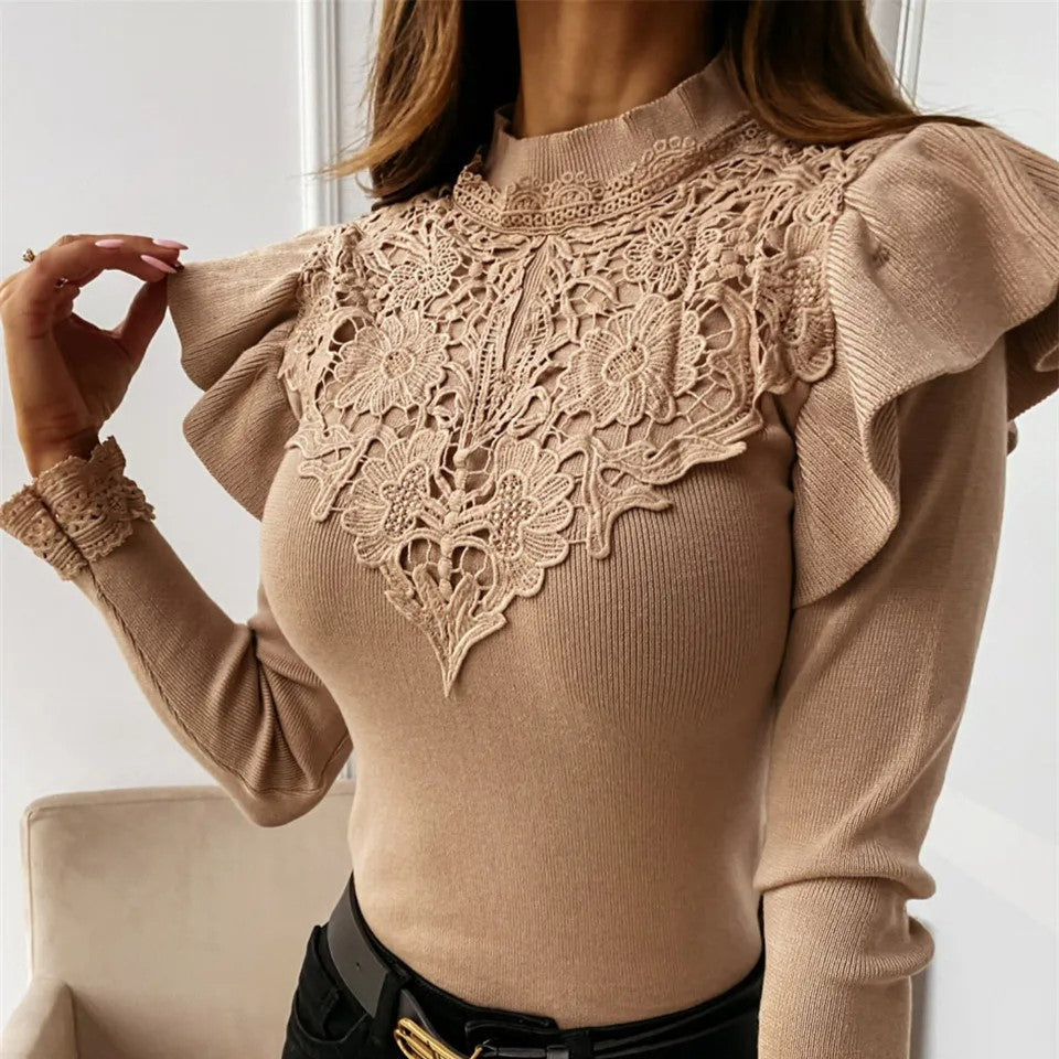Levoire | Pull Avec Col, Volants Et Dentelle_Détails