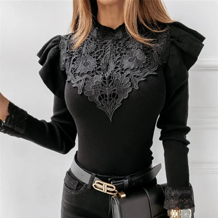Levoire | Pull Avec Col, Volants Et Dentelle_Détails Noir