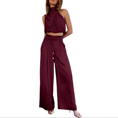 Levoire | Combinaison D'Été En Satin Avec Ceinture À Nouer Pour Femmes Rot