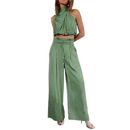 Levoire | Combinaison D'Été En Satin Avec Ceinture À Nouer Pour Femmes Vert clair