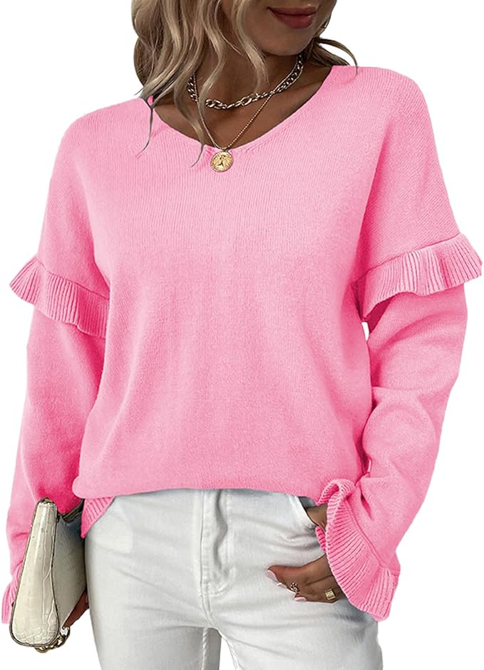 Levoire | Pull Femme Avec Décolleté En V Et Manches En Forme De Fleurs Rosa