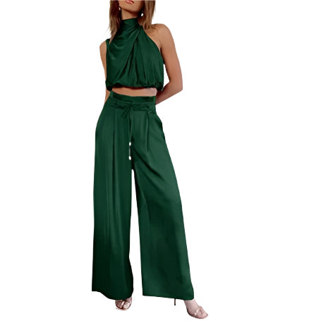 Levoire | Combinaison D'Été En Satin Avec Ceinture À Nouer Pour Femmes Vert