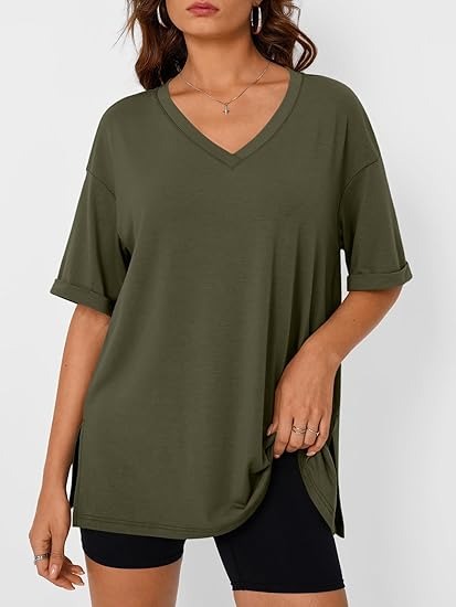 Levoire | T-Shirt Décontracté Avec Grande Taille Col V Pour Femmes Vert armée