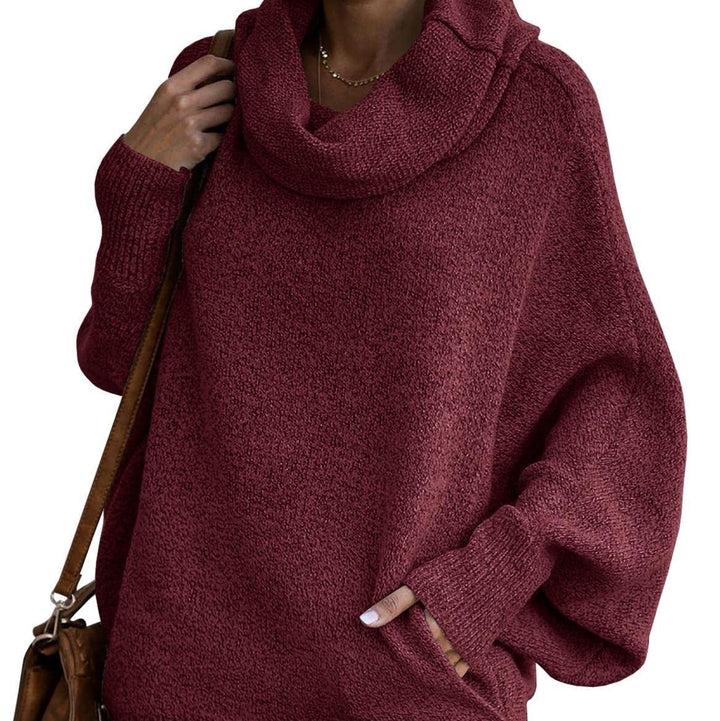 Levoire | Loose Short Lantern Sleeve Cuff Collar Sweater Jacket With Pockets Rouge foncé