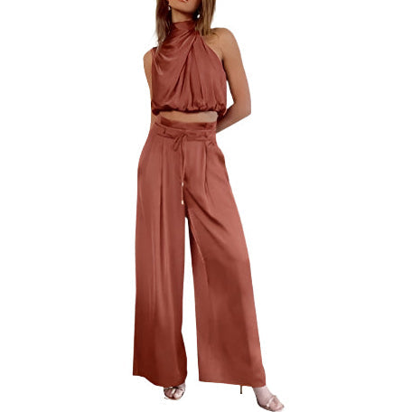 Levoire | Combinaison D'Été En Satin Avec Ceinture À Nouer Pour Femmes Braun