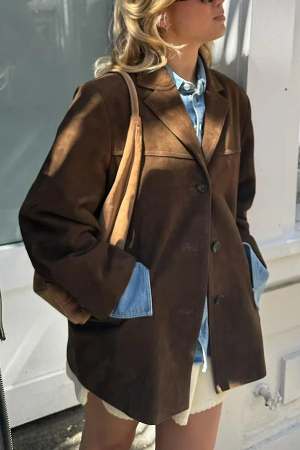 Levoire | Veste Pour Femmes Avec Look Vintage, Manches Longues Et Boutons, Veste De Transition Décontractée Braun