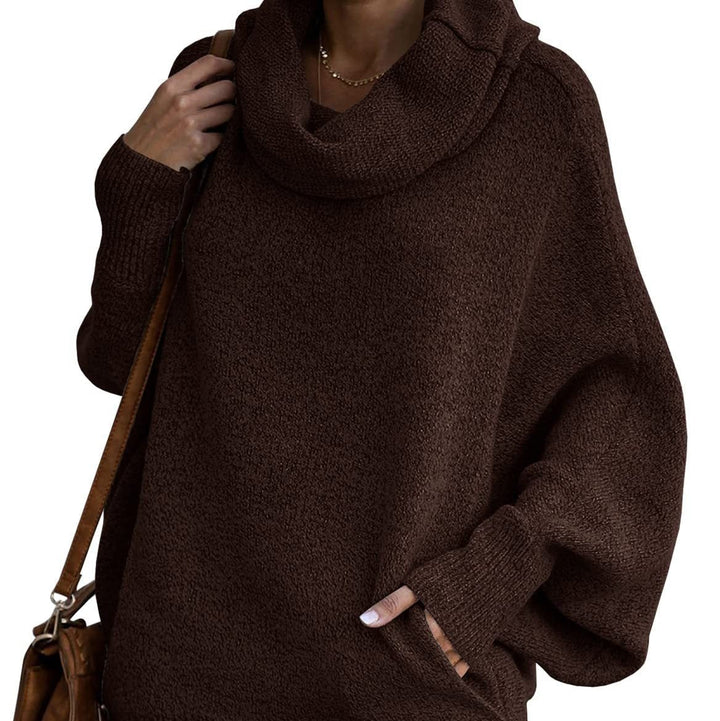 Levoire | Loose Short Lantern Sleeve Cuff Collar Sweater Jacket With Pockets Marron foncé