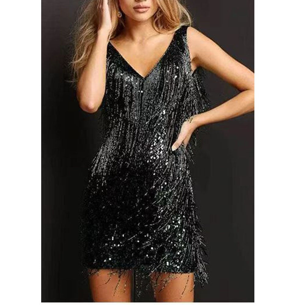 Levoire | Robe À Franges Scintillantes Noir