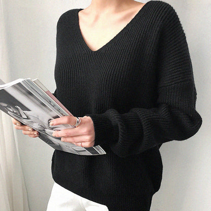 Levoire | Pull En Tricot Ample Avec Décolleté En V Et Manches Longues Noir