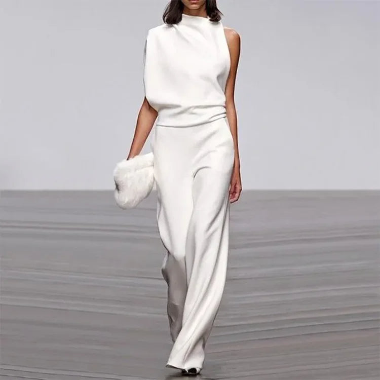 Levoire | Mono Soft Sans Manches Pantalon Large - Salopette D'Été Pour Femmes Blanc