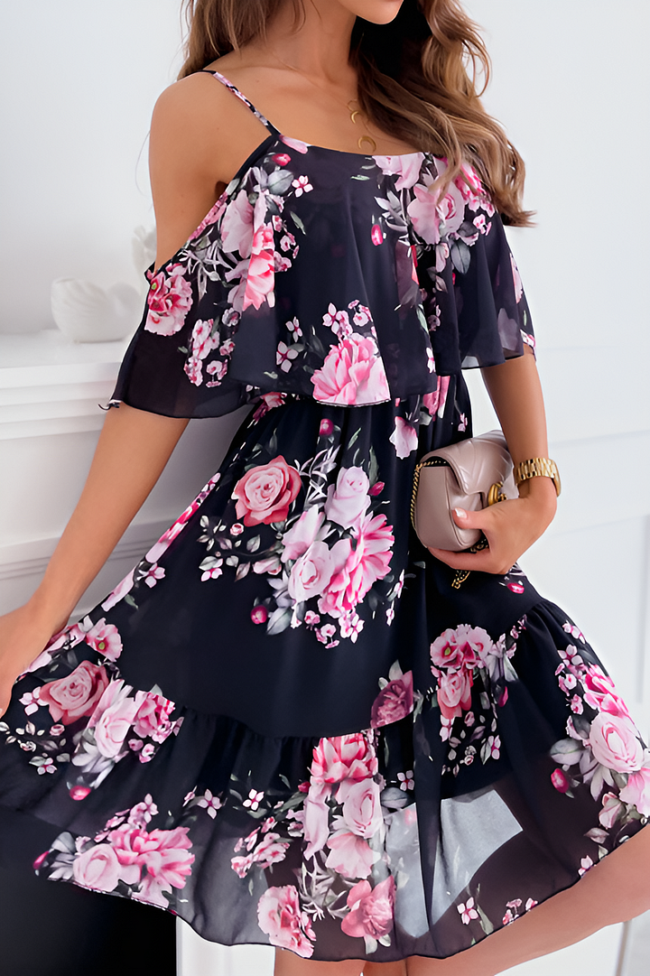 Levoire | Robe en mousseline avec épaules dénudées, sans bretelles et imprimée Noir