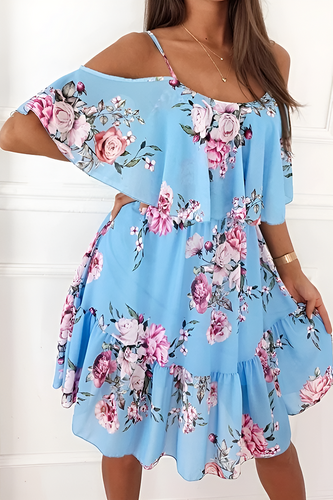 Levoire | Robe en mousseline avec épaules dénudées, sans bretelles et imprimée