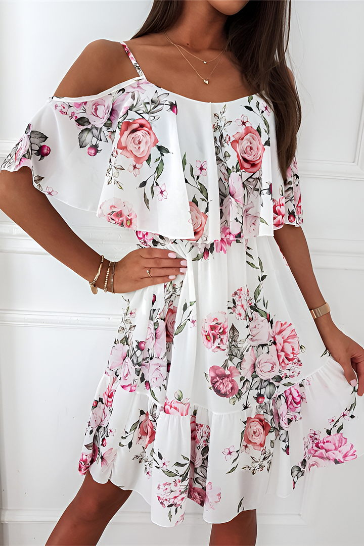 Levoire | Robe en mousseline avec épaules dénudées, sans bretelles et imprimée Blanc