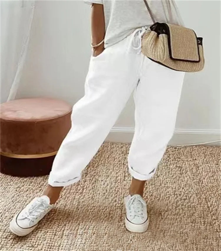Levoire | Pantalon Aéré Confortable Avec Nœud Blanc