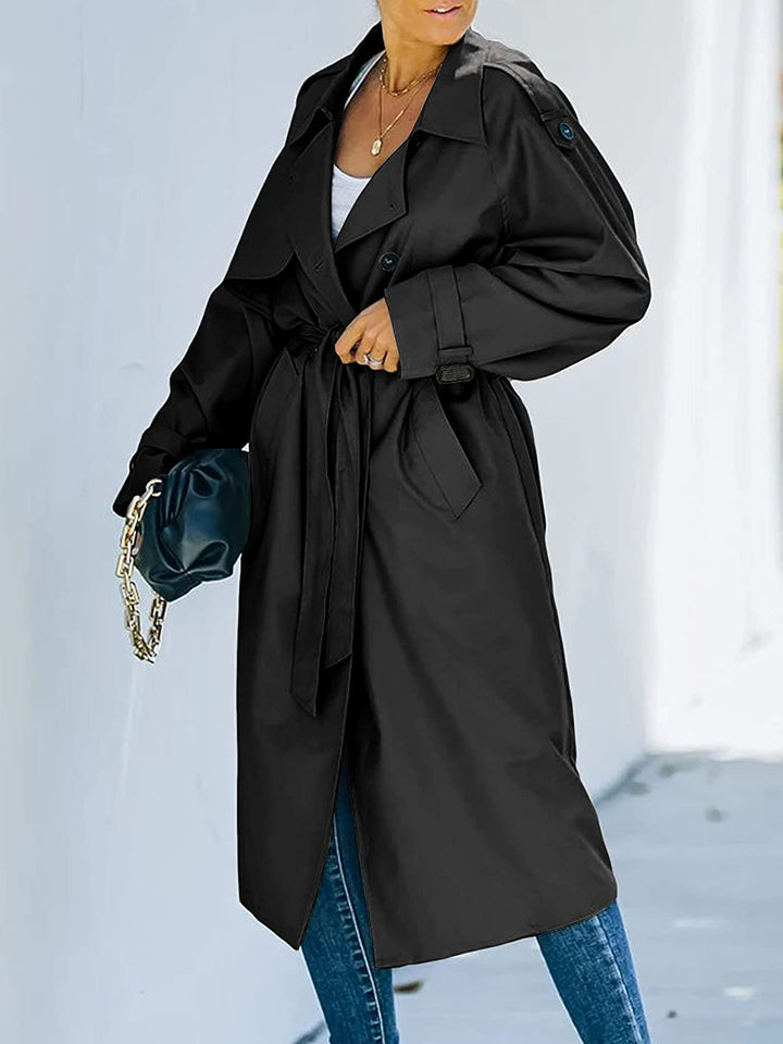 Levoire | Trench Coat Long Femme À Double Boutonnage Noir