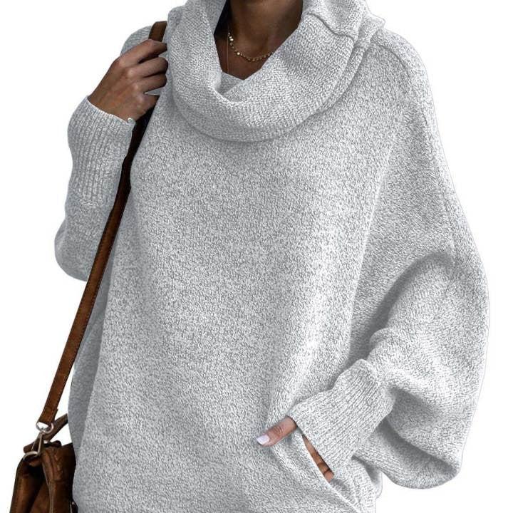 Levoire | Loose Short Lantern Sleeve Cuff Collar Sweater Jacket With Pockets Gris clair