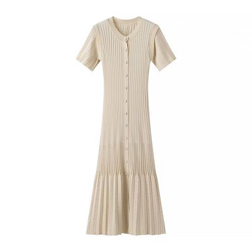 Levoire | Vêtements femmes Deux couleurs Tricot Simple bouton Robes longues Robes