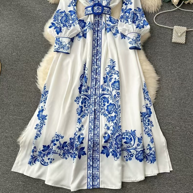 Levoire | Robe Midi À Manches Froncées Tailleur À La Taille Style Décontracté Et Élégant Pour Toutes Les Saisons