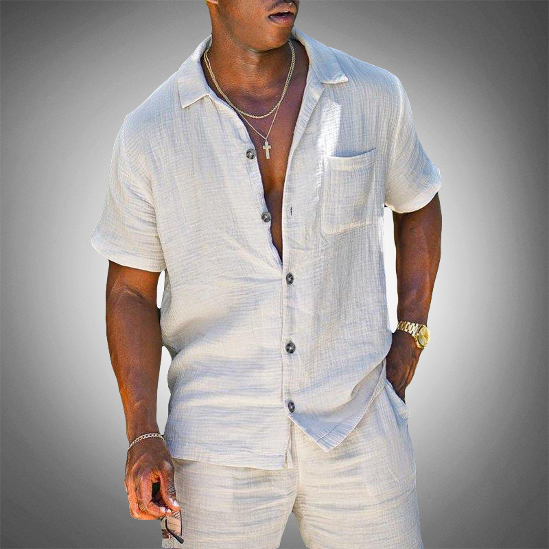 Levoire | Chemise Et Short Ensemble En Lin Pour Hommes Blanc