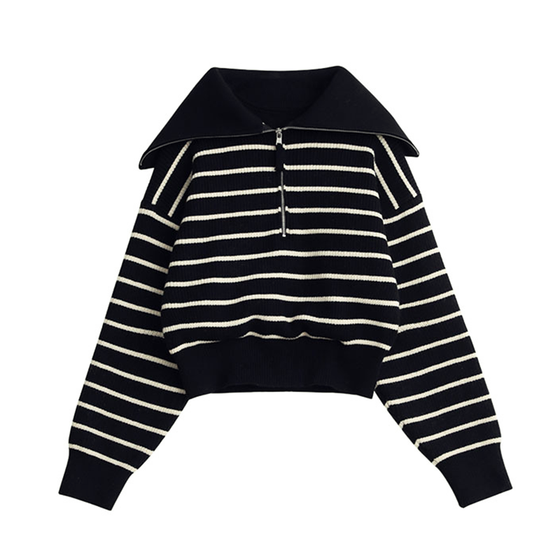 Levoire | Pull Manches Longues Rayé Fermeture Semi-Ventilée