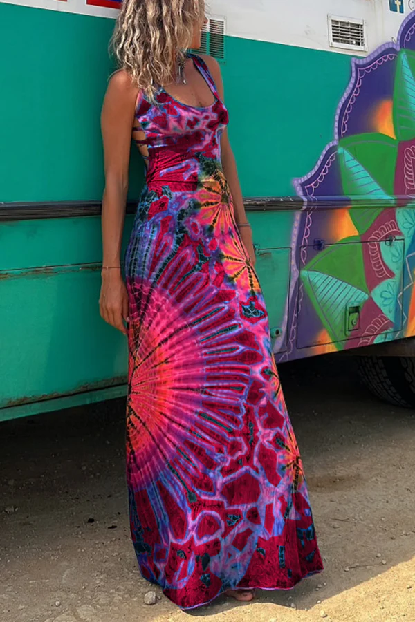 Levoire | Robe Dos Nu Avec Motif Floral Abstrait Rot