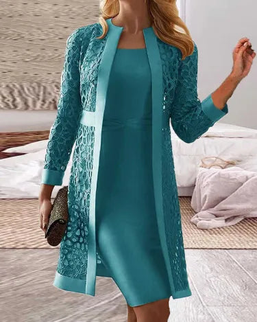 Levoire | Robe En Tricot À Manches Pointues Pour Femmes, Ensemble De 2 Pièces Bleu-vert