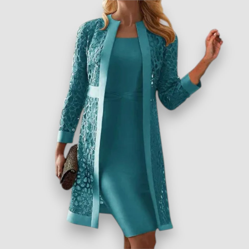 Levoire | Robe Élégante Deux Pièces Avec Veste En Dentelle Pour Dames Vert menthe