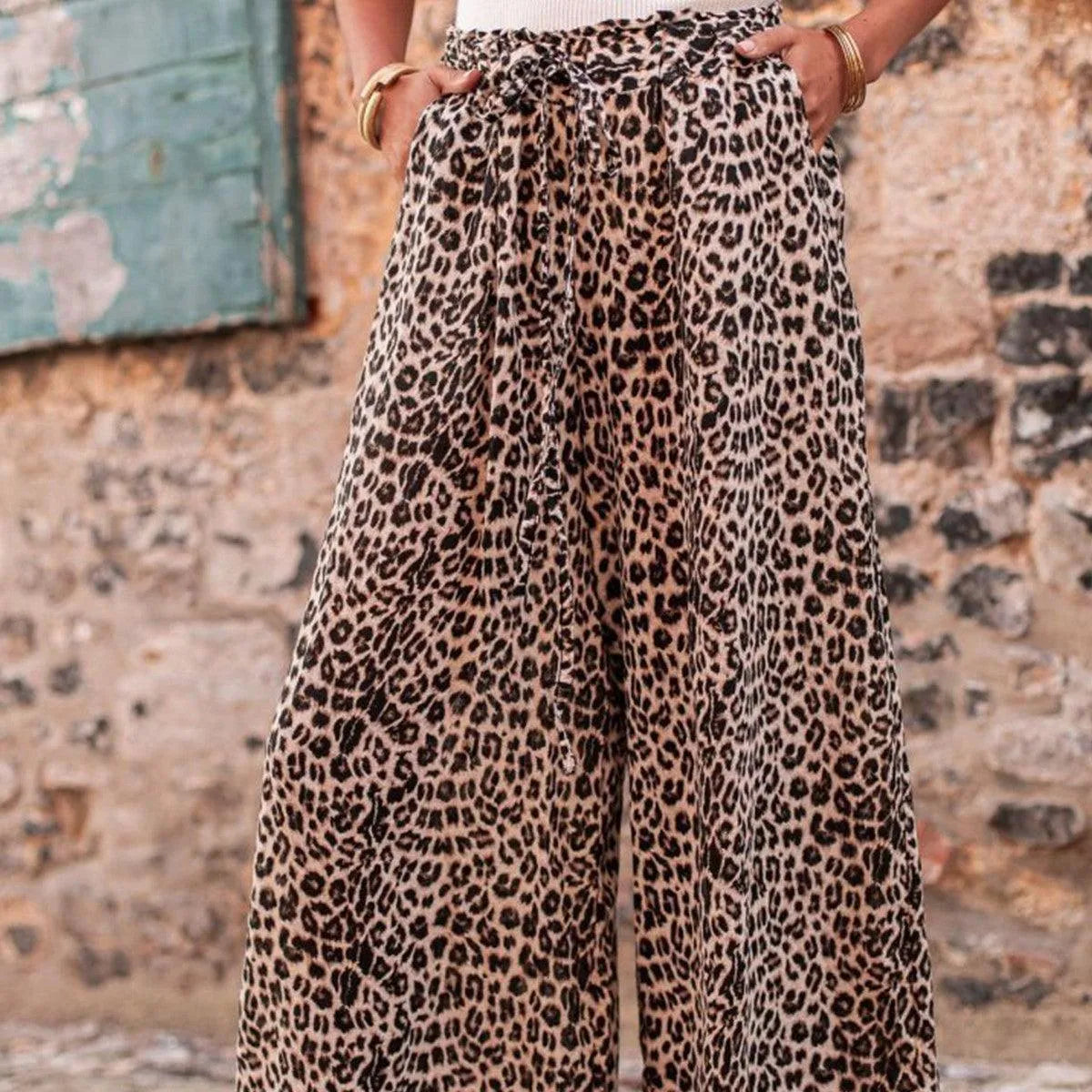 Levoire | Pantalons à larges jambes motif léopard avec poche