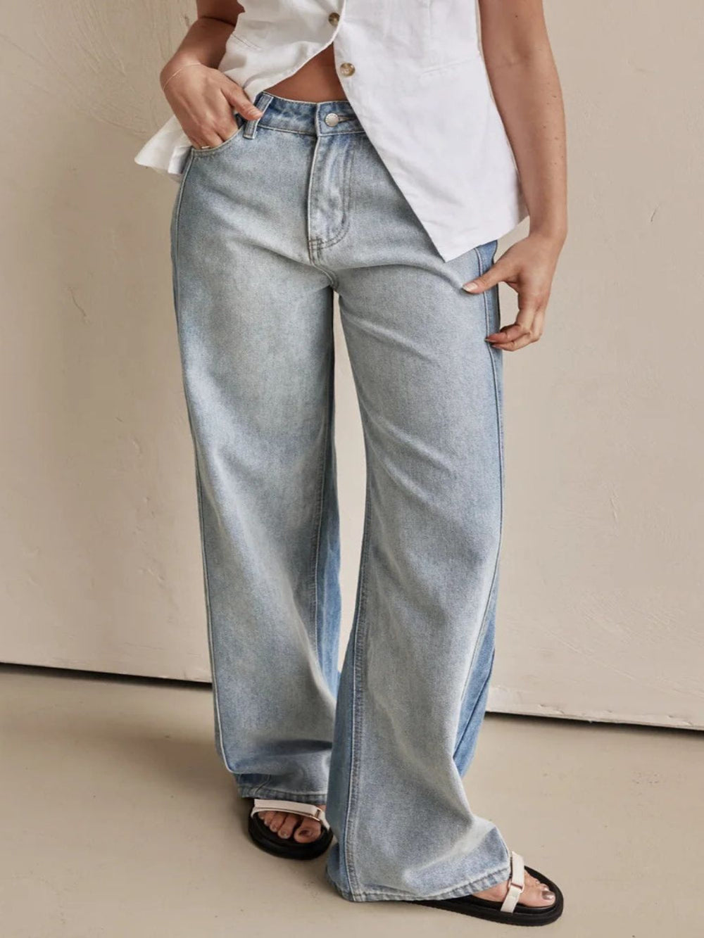 Levoire | Femme Contrast Coupe Droite Jeans Avec Poches