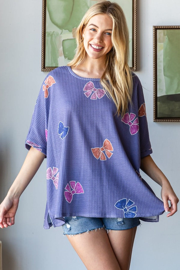 Levoire | HOPELY Bue-Print Waffle Fente sur le côté T-shirt