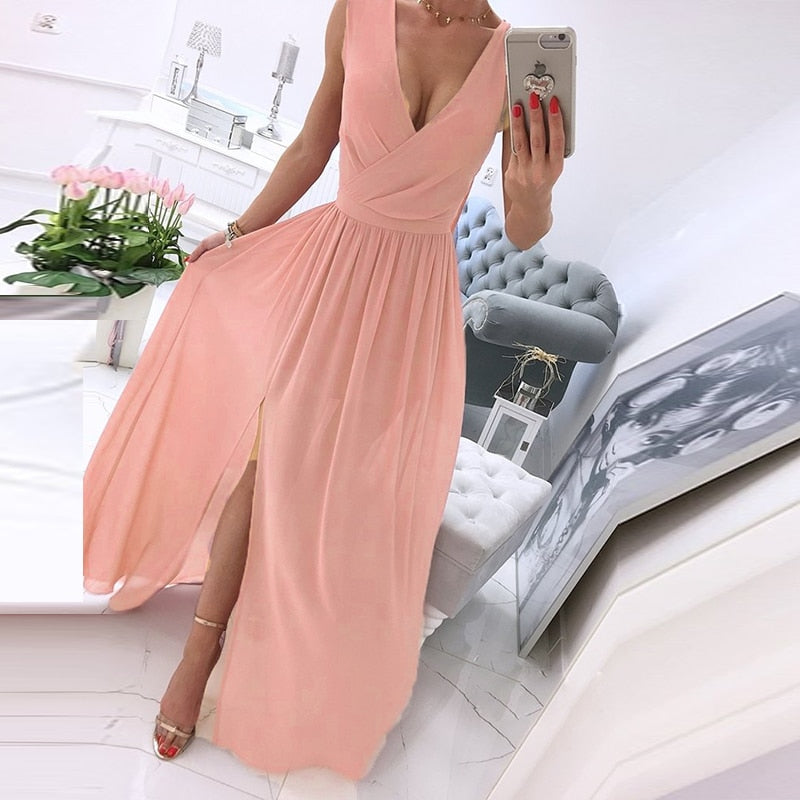 Levoire | Robe de plage sans manches à col en V profond pour femme Rose uni