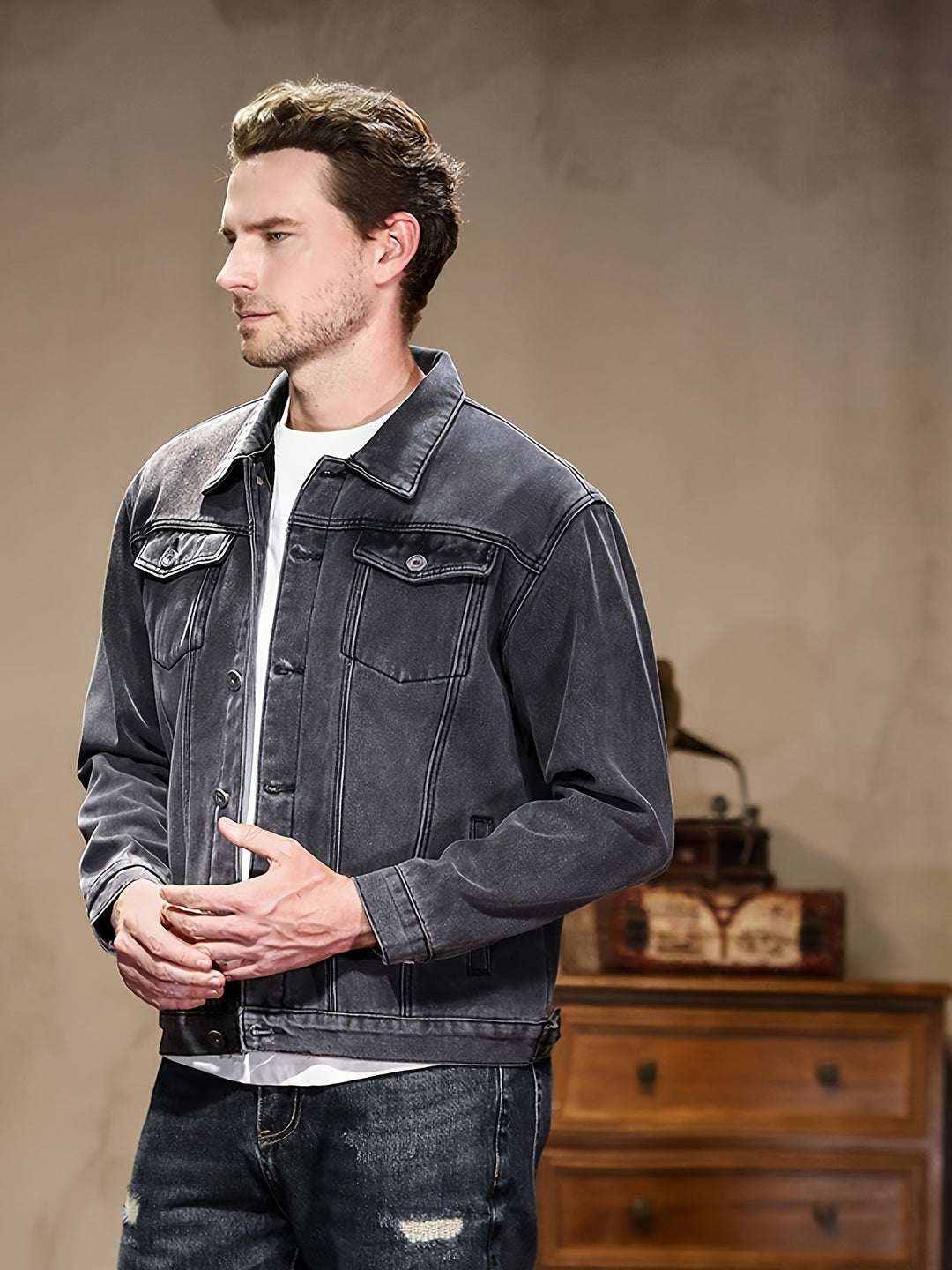 Levoire | Veste En Jean Chaude En Gris Foncé