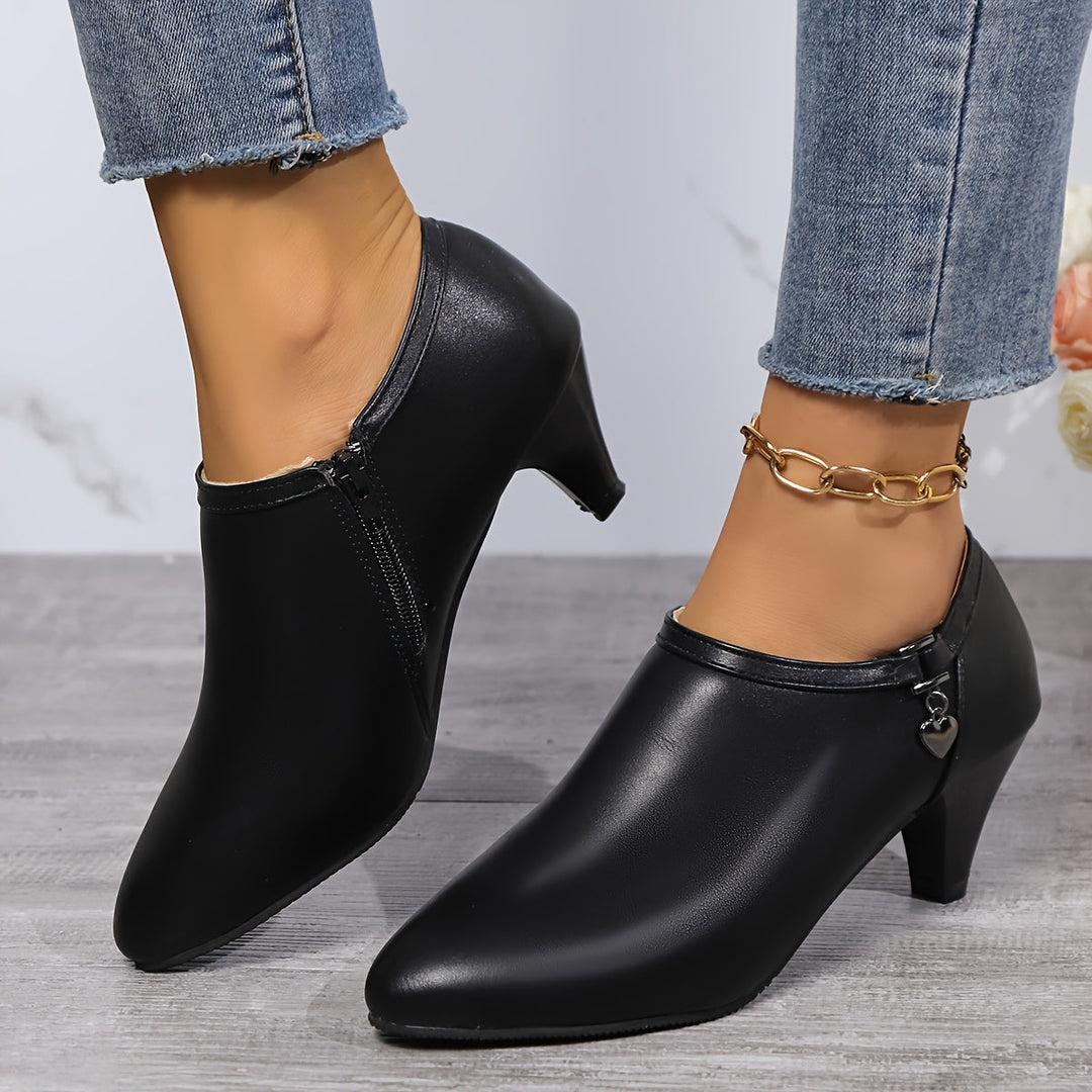 Levoire | Élégantes Chaussures À Talons Noirs Pour Femmes Avec Bout Pointu Et Botte À Cheville Ajustée Avec Fermeture Éclair Noir