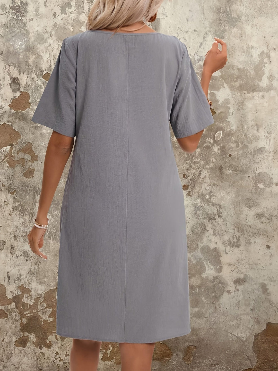 Levoire | Femme Robe Vintage À Manches Courtes - Gris