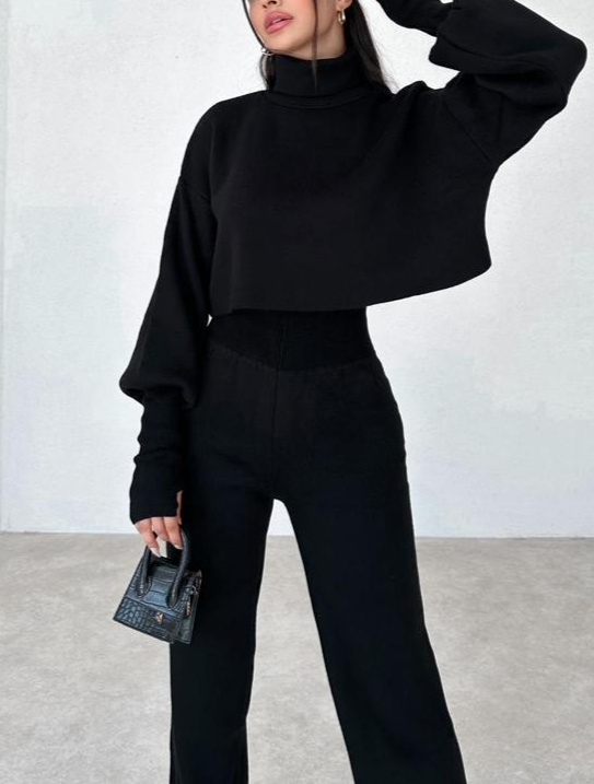 Levoire | Pull À Col Roulé Confortable Combinaison Mitaine Noir