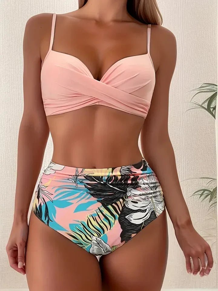Levoire | Bikini Bleu Foncé Taille Haute Et Push-Up Rosa